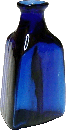 Blue Glass Triangle Medicine Bottle